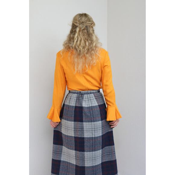 1970's Vintage Plaid Midi Fall Wool Skirt ~ Women's XS SM ~ 26" to 27" Waist 70s - Picture 9 of 9